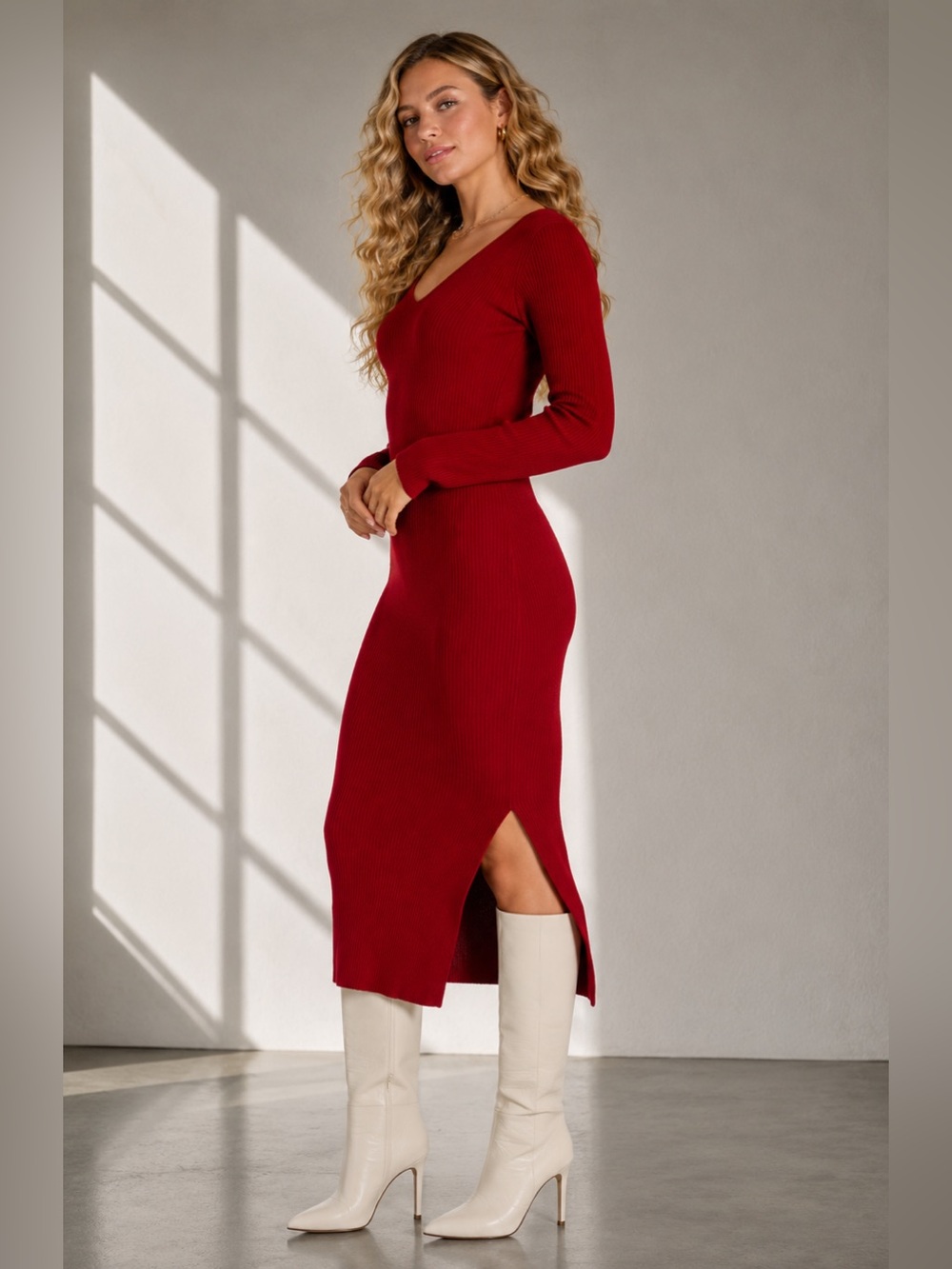Lulus Darling Red Ribbed Knit Bodycon Midi Sweater Dress M Medium - Picture 1 of 6